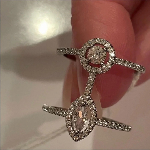 DOUBLE CONNECTED RING
STERLING SILVER MARQUE AND BRILLIANT
CUT WHITE SAPPHIRE 8 - Picture 7 of 9